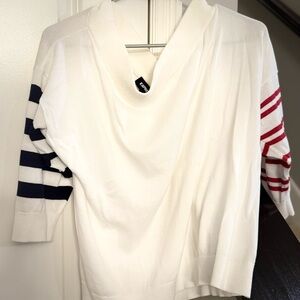 Express White Blouse with Navy and Red Stripes